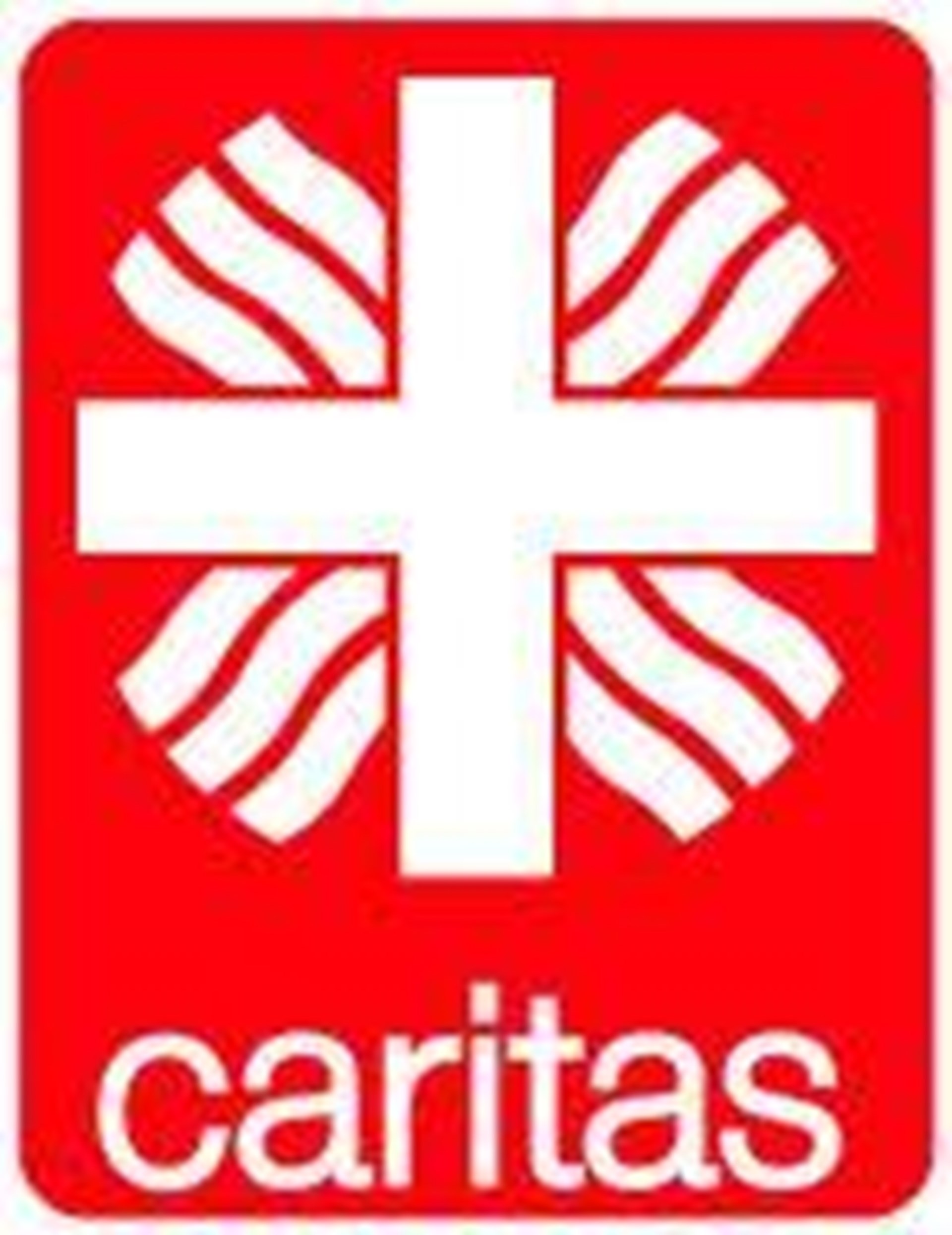 Das Bild zeigt ein rotes Logo mit einem weißen Kreuz und dem Wort „caritas“ darunter.